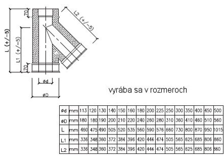 T kus nerezový izolovaný komínový 45 °, průměr 150/250