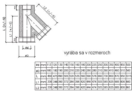 T kus nerezový izolovaný komínový 45 °, průměr 150/250